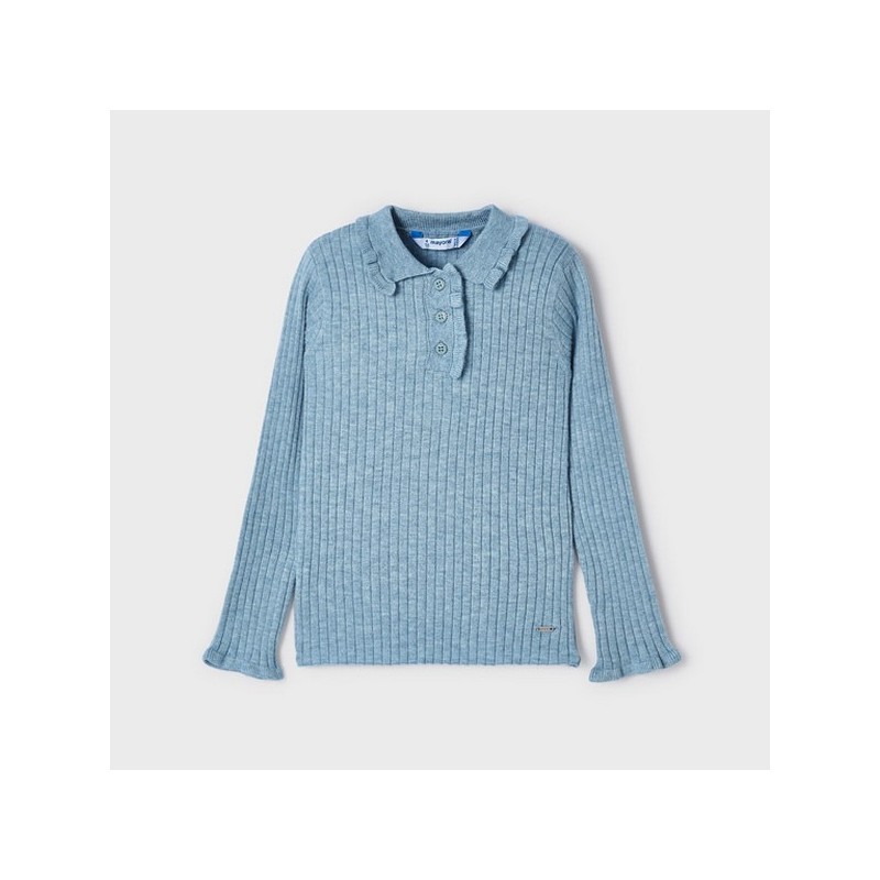 L/s ribbed knit polo bluebell        