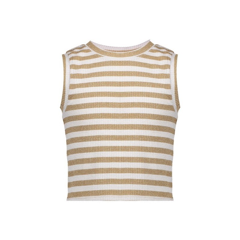 Top cropped lurex striped offwhite/sand