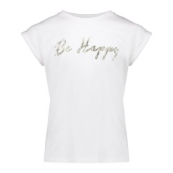 T-shirt "be happy" glitter offwhite/gold